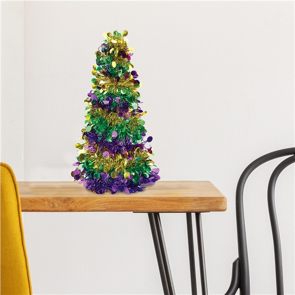 Mardi Gras Tinsel Tree 10" Centerpiece